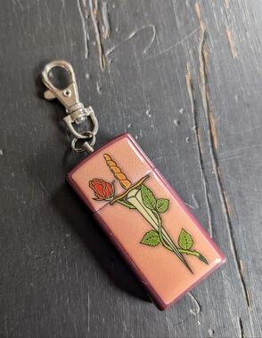 Rose and Dagger Keychain Pill Holder Portable Ashtray Unique Quirky Collectible